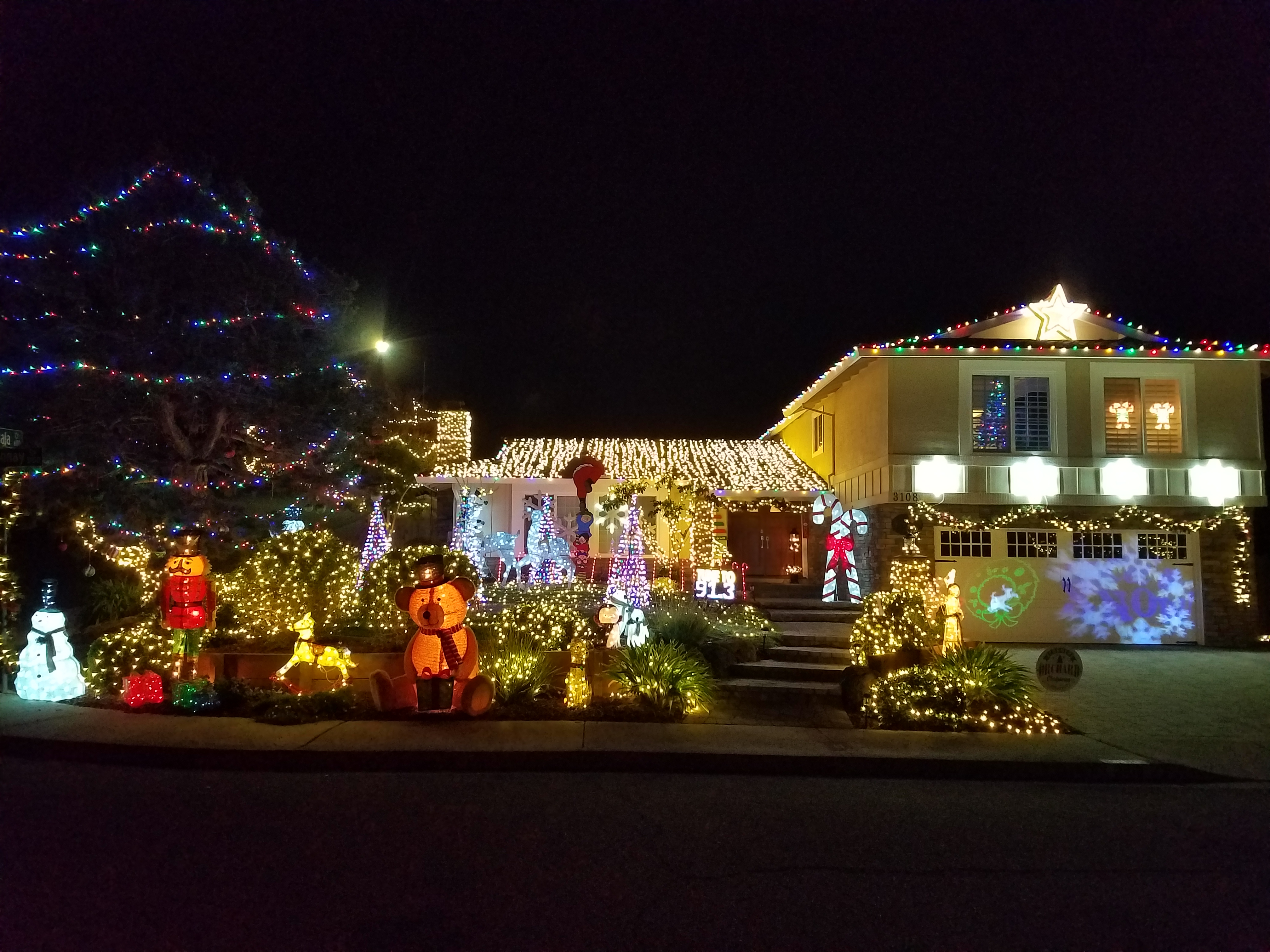 Pleasanton front yard covered in Christmas lights